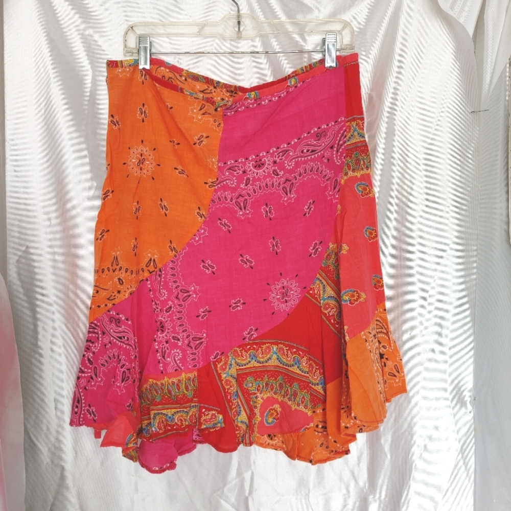 Andrea Sarando patchwork Paisley bandana handkerchief wraparound skirt S/M - Picture 4 of 6